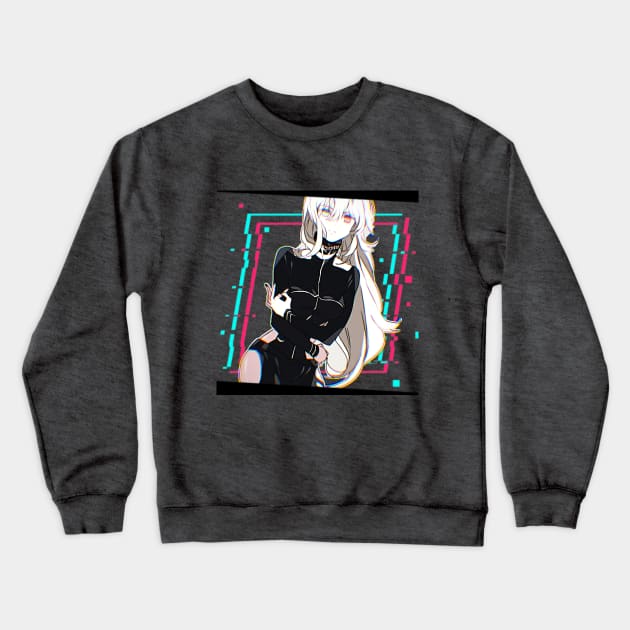 Anime Girl Glitch Aesthetic Crewneck Sweatshirt by valival